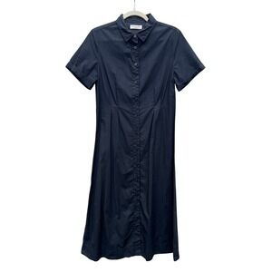 HABITUAL Black Button Up Short Sleeve Shirt Dress Midi Small‎ Cotton Academia